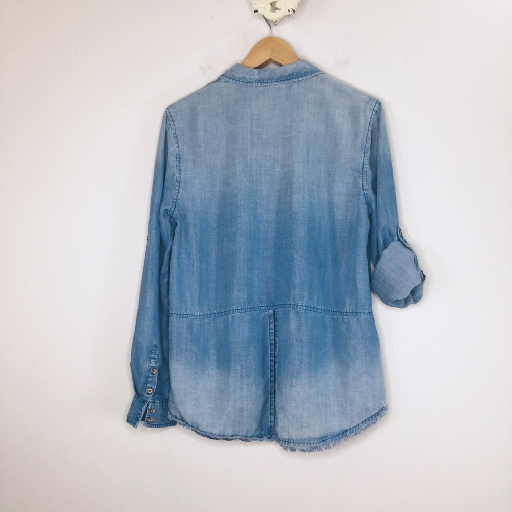 Rag Poets split hem fray edge chambray denim top - Picture 2 of 6